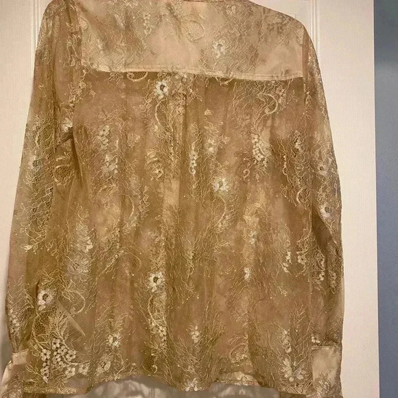 Mauve Women’s Dressy Formal Lace Long Sleeve Button Down Sheer Collar Blouse NEW - Picture 11 of 16